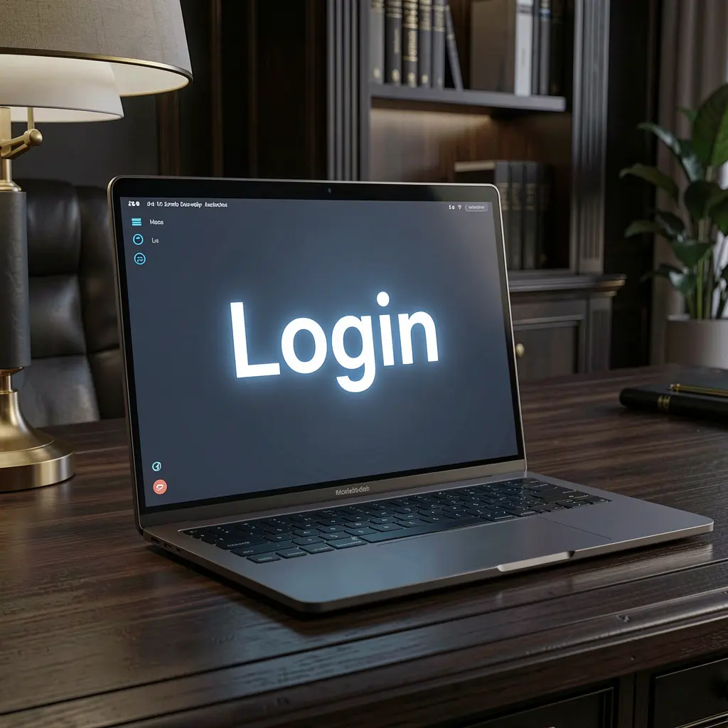 RKGGG Login – Secure and fast access to your gaming account in Indonesia Modern laptop on a dark desk with a glowing login screen representing secure access to the RKGGG online casino platform for Indonesian users